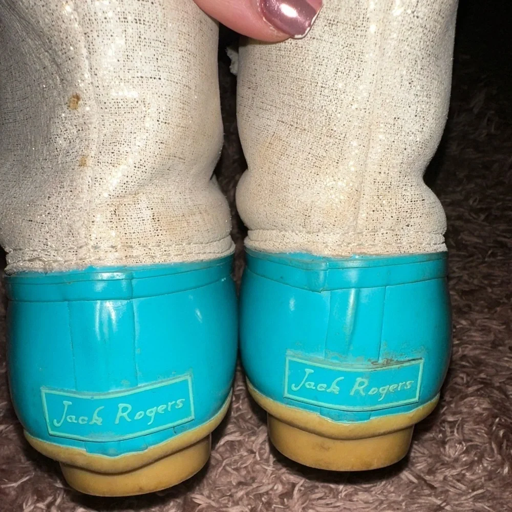 Jack Roger’s Women’s Cream and Teal Duck Boots 7 outdoor rain winter